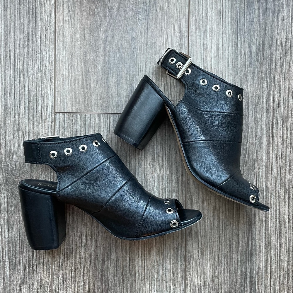 Ron White Shauna Black Leather Chunky Block Heel Sandals | 37 - Picture 2 of 11
